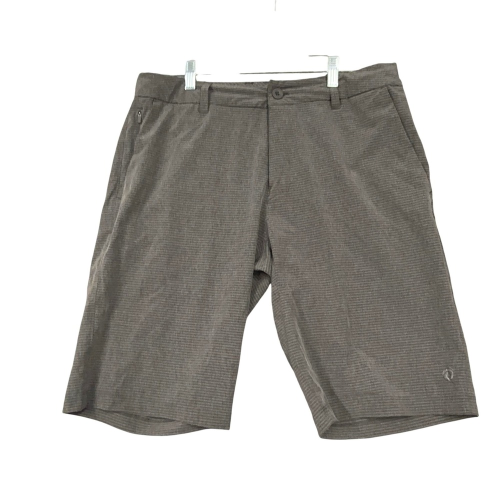 Hang Ten‎ Chino Shorts Mens 32 Gray Striped Microfiber Stretch 11 Inseam